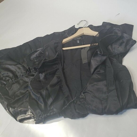 Women's Size Large Mini Ruffled Wrap Dress Black New - Picture 7 of 10